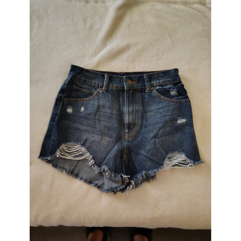 Rewash New York Distressed Denim Shorts Dark Wash Cut Off High Waisted Size 3 26